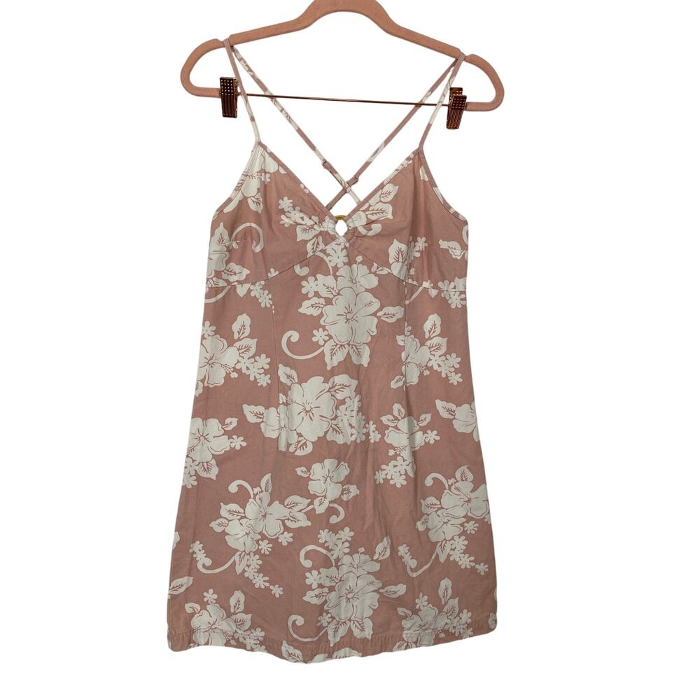 Old Navy Pink Hibiscus Flower Mini Dress Side Zip Cotton Summer Dress Size 8